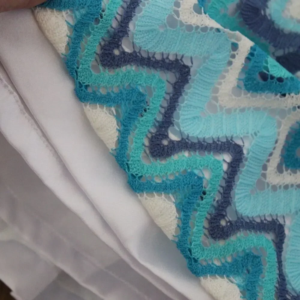 Neiman Marcus Helena Blue Chevron Lace Party‎ Dress 12M Sleeveless Zigzag Teal